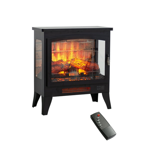 Innoflame 21" Electric Fireplace Heater, Freestanding Electric Fireplace w/ Realistic Flame, Remote, Timer, Small Fireplace w/Adjustable Brightness, Thermostat, Overheating Protection, 1400W, Black