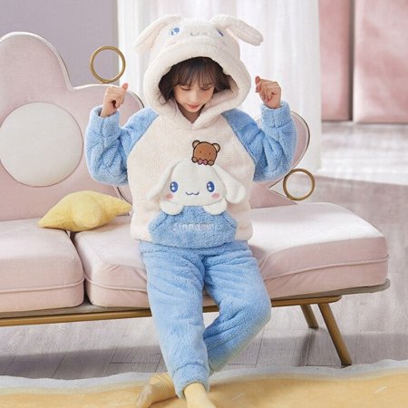 

Anime Sanrio Hello Kitty Cinnamoroll Kuromi Children Winter Pajamas Cute My Melody Coral Velvet Warm Thickened Girl Pajamas Gift