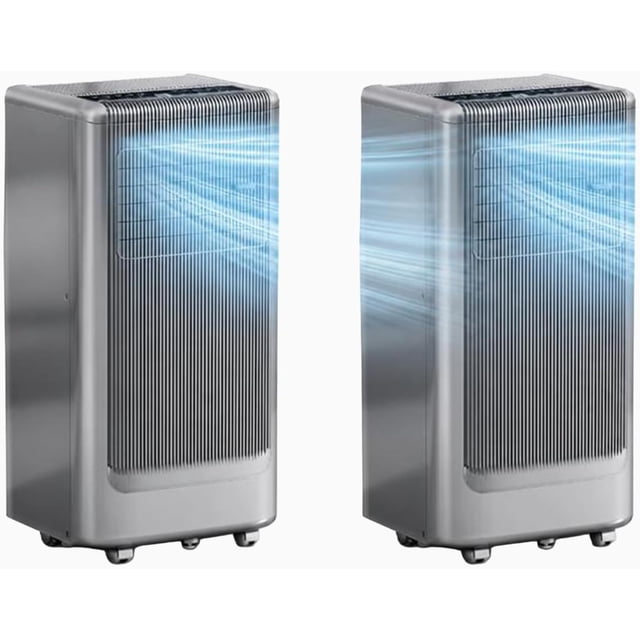 2Packs 10000 BTUs Portable Air Conditioner,Up to 450 Sq.Ft. Remote Control Silent Portable AC Unit, Dehumidifier,Fan,Sleep Mode,24H Timer&Installation Kit,Grey