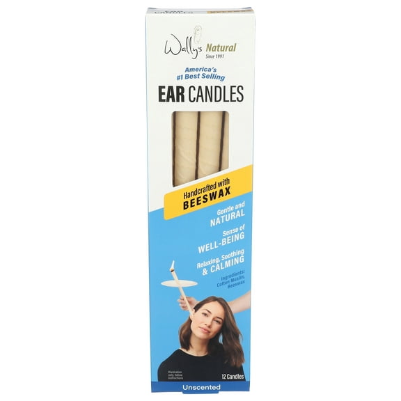 Wally's Natural Unscented Beeswax Ear Candles, 12 Pack