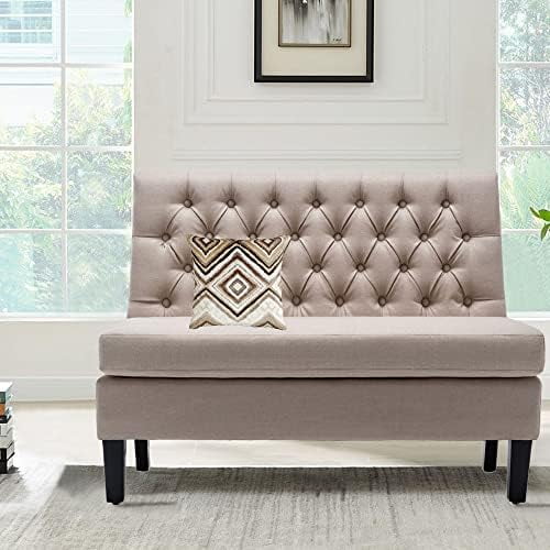 Modern Settee Bench Banquette loveseat Sofa Button Tufted Fabric Sofa Couch Ding Bench Chair 2-Seater$$Furniture