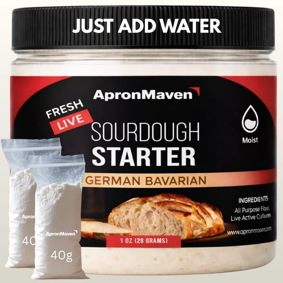 Apron Maven Premium Fresh Live Sourdough Starter Kit German Style with Pre-Measured (80g) Flour - Just Add Water (Simple Instructions Included)
