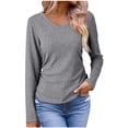 thumbnail image 3 of Htigea Womens Long Sleeve Shirts V Neck Casual Tops Loose Dressy Basic Fall Fashion Trendy Outfits Winter Clothes Gray 2XL, 3 of 6