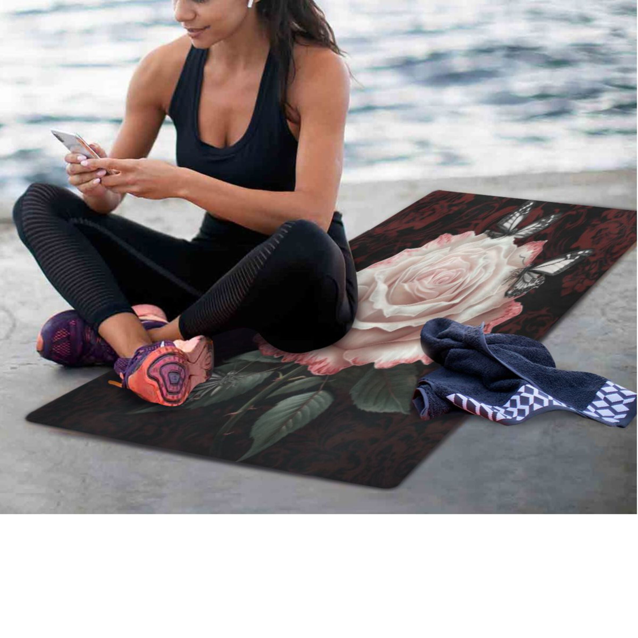 BZSMCE Yoga Mat Women Fitness Mat Midnight Ros Pattern