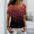thumbnail image 2 of Prolriy Hauts d'Été pour Femmes 2025 Printemps Col Rond Imprimé Cristal Brillant T-Shirt Décontracté à Manches Courtes Rouge TTTG, 2 of 4