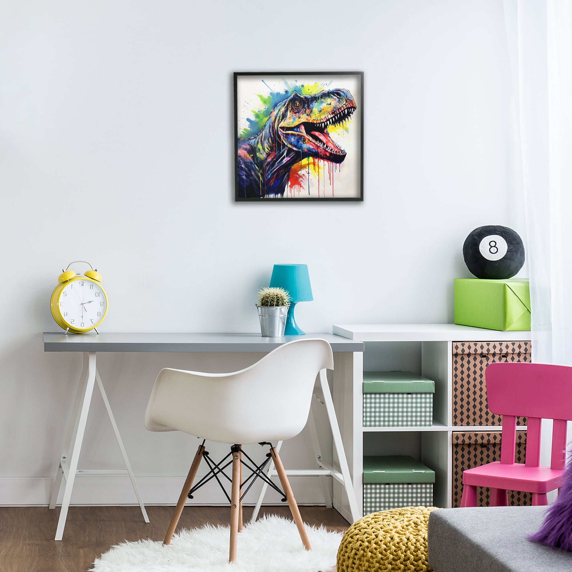 Stupell Industries Colorful T-Rex Roaring Black Framed Giclee Art, design by Creative Studio