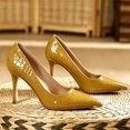 thumbnail image 2 of Gpaecead Women's Embossed Pointed Toe Stiletto Pumps Patent Leather Elegant Cushioned Dress Heels For Office Wedding Party Yellow, 2 of 6