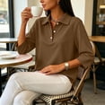 thumbnail image 5 of Womens Polo Shirts 3/4 Sleeve Golf Tops Collared Button Down Tee Womens Casual Business Golf Shirts Work Daily Tops 3-Buttons Soft Breathable Solid Color Brown 2XL, 5 of 8