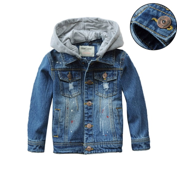 Boys Jean Jacket Long Sleeve Denim Hoodie Blue Denim Jacket Spring Jacket 13-14 Years Jacket Boys
