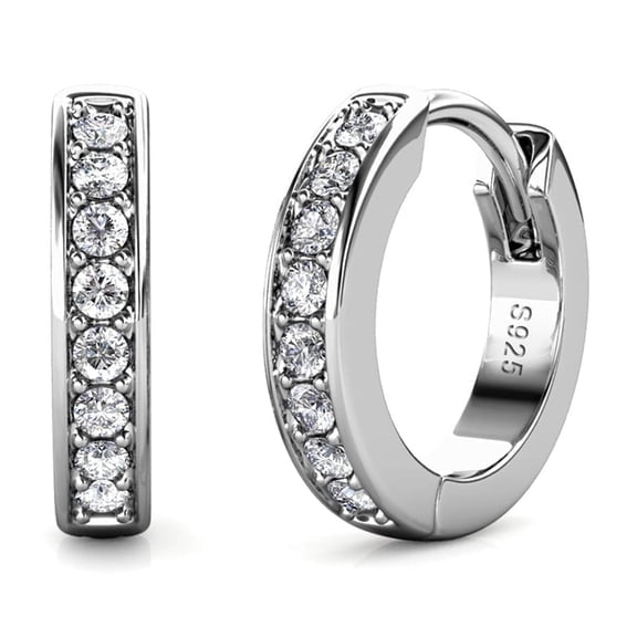 Cate & Chloe Skye 18k White Gold Plated 12mm Hoop Earrings with Swarovski Crystals Gift for Women