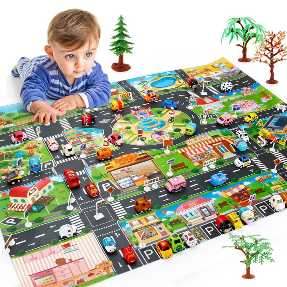 menolana World Map Traffic Road Play Mat Car Track Toy Child Carpet Rug Crawling Game 
