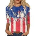 thumbnail image 2 of Conairie 4th of July T Shirt Womens Loose 3/4 Sleeve Crew Neck Patriotic Shirts With American Falg Print Basic Blouses Vacation Clothes Red L, 2 of 5