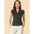 thumbnail image 4 of DARING DIVA Polka Dots Ruffled Sleeve Tie Neck Blouse M Black, 4 of 6