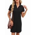 thumbnail image 3 of Women'S Solid Color Collared Loose Short-Sleeve T-Shirt Dress Black XL, 3 of 10
