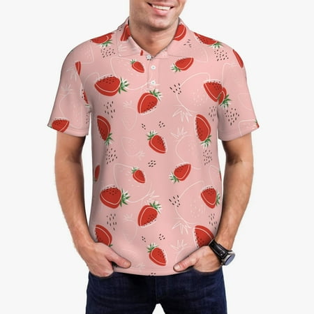 Zeuib Strawberry Print Men s Athletic Fit Golf Polo Shirt Performance Golf Shirt for Men Button Down Golf Shirts Fashion Polo Shirt-3X-Large