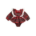 thumbnail image 1 of FOCUSNORM Ruffle Playsuit Plaid Pattern Long Sleeve Square Collar Romper, 1 of 6