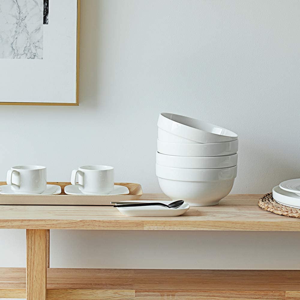 Set Of 4 White Porcelain 15cm Breakfast Kitchen Cereal Bowls Oatmeal Bowls Dish 