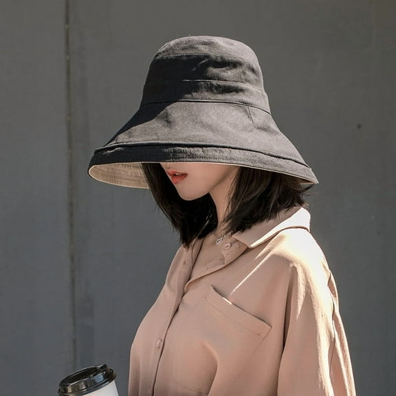 SikaFu Double -Sided Fisherman Hat Female Summer And Version Of Anti -Ultraviolet Autumn And Winter Big Along The Sun Hat Shading ChIC Sunscreen Hat