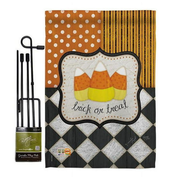 Breeze Decor BD-HO-GS-112056-IP-BO-D-US12-SB 13 x 18.5 in. Trick or Treat Fall Halloween Vertical Double Sided Mini Garden Flag Set with Banner Pole
