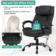 thumbnail image 4 of Dkelincs Big and Tall Office Chair 500 lbs Wide Seat Ergonomic Desk Chair PU Leather Adjustable Rolling Chair with Lumbar Support Headrest, Black, 4 of 7