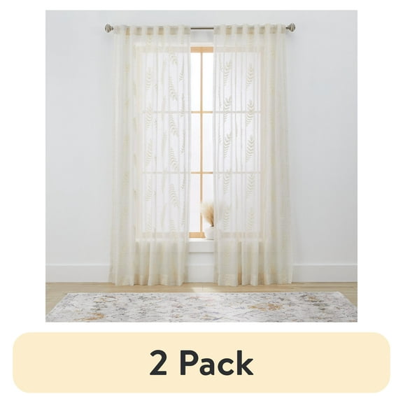 (2 pack) Better Homes & Gardens Embroidered Botanical Sheer Curtain, Single Panel, Papyrus Beige, 50" W x 84" L