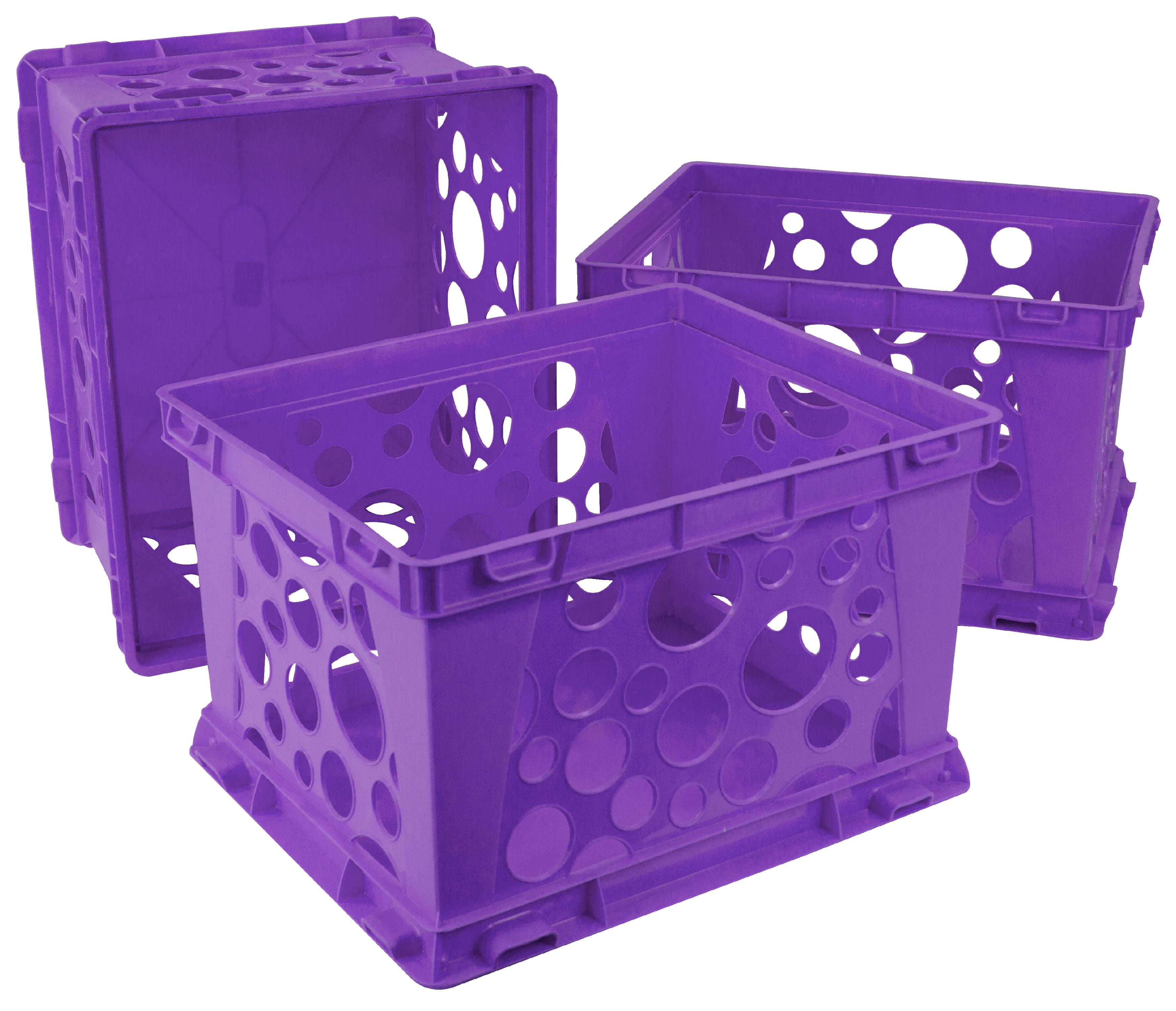 Storex Plastic Mini Crate, Modular Desktop Paper Storage Box, Purple, 3