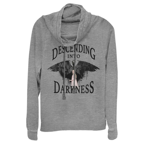 Junior's Maleficent: Mistress of All Evil Descending  Cowl Neck Sweatshirt Gray Heather 3X Large