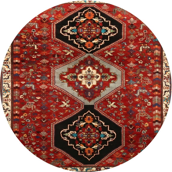 Ahgly Company Machine Washable Indoor Round Traditional Tomato Red Area Rugs, 3' Round