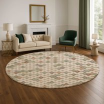 Addison Rugs Mayfield Premium Machine Washable Transitional Geometric Beige Round Rug, 8' x 8'