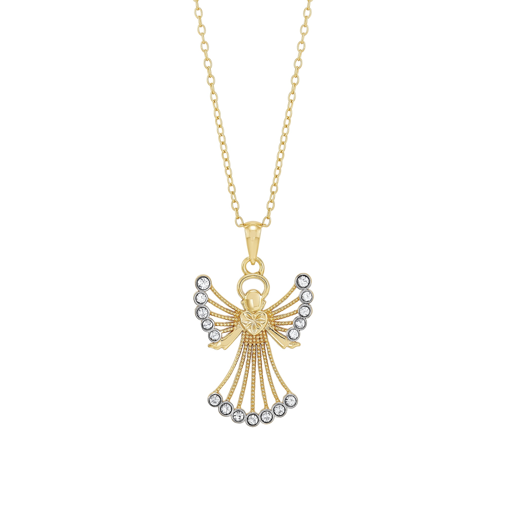 Brilliance Fine Jewelry Crystals Angel Pendant in Sterling Silver and 18K Gold Plate,18"