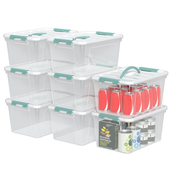 Guankan 8 Pack Clear Latching Box with Handle, 12 Quart Plastic Storage Bin with Lid