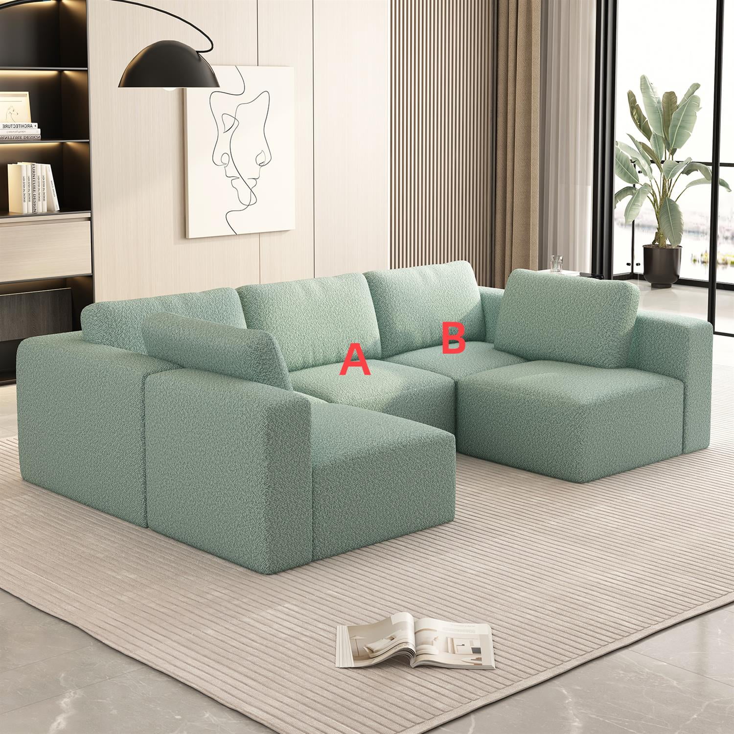 Demi Bonn 104" x 70" Modular Sectional Sofa Sleeper with Chaise & Ottoman, Convertible U-Shaped Couch Set for Relaxation & Guests, Green