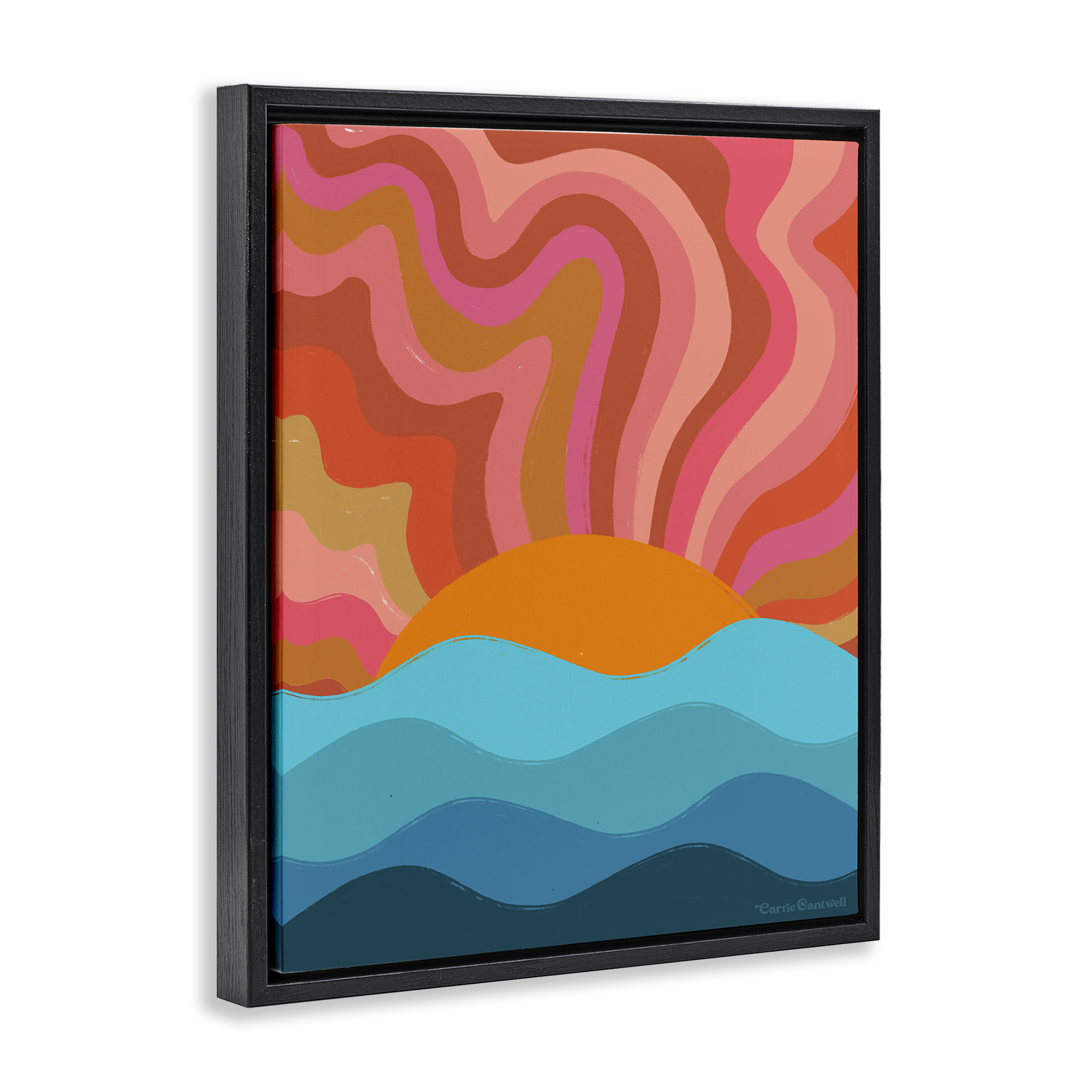 Stupell Industries Liquid Sunshine Funky Landscape Landscape Painting Black Floater Framed Canvas Art Print Wall Art, 17 x 21
