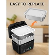 Stainless Steel Inner Pot with Lid for 5.5 Cups Cordless Electric Lunch Box, with Removable Tray Divider, Dishwasher Safe, Ideal for Multi-Meal Heating