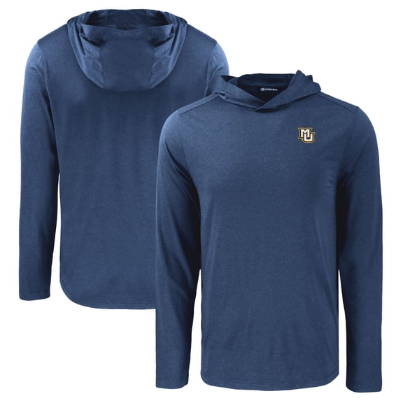 Men's Cutter & Buck Navy Marquette Golden Eagles Coastline Epic Comfort Eco Recycled Long Sleeve Hoodie T-Shirt