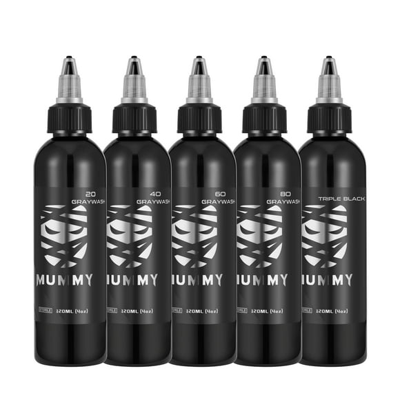 Mummy USA Custom Tattoo Ink Greywash Set,5 Bottles(4oz Each),Evenly Long Lasting Vibrant and Bright, No Irritation(4oz)