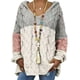 thumbnail image 1 of Sudadera con capucha de manga larga con cuello en V para mujer, suéter suelto de punto de Cable retorcido, colores contrastantes, ropa de otoño e invierno, 1 of 2