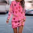 thumbnail image 3 of Women's Round Neck Valentine's Day Printed Long Sleeve Wrap Hip Dress Sweater Dresses, Fall and Winter Casual Wear for Romantic Occasions, Soft Fabric,Hot Pink,L, 3 of 6