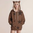 thumbnail image 5 of Htigea Cute Ears Hoodies for Women Star Print Long Sleeve Drawstring Hooded Sweatshirts Casual Loose Fit Pullover Tops Coffee S, 5 of 5