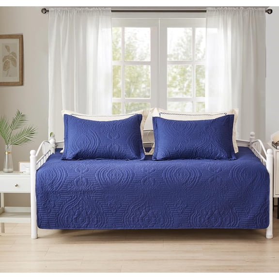 3 Piece Navy Daybed Cover Twin Size Cozy Daybed Sets Bedding Double Sided Quilting Cover Set Geometric Print Bedspread Coverlet All Season for Twin Bed with 2 Standard Shams,39"x75"