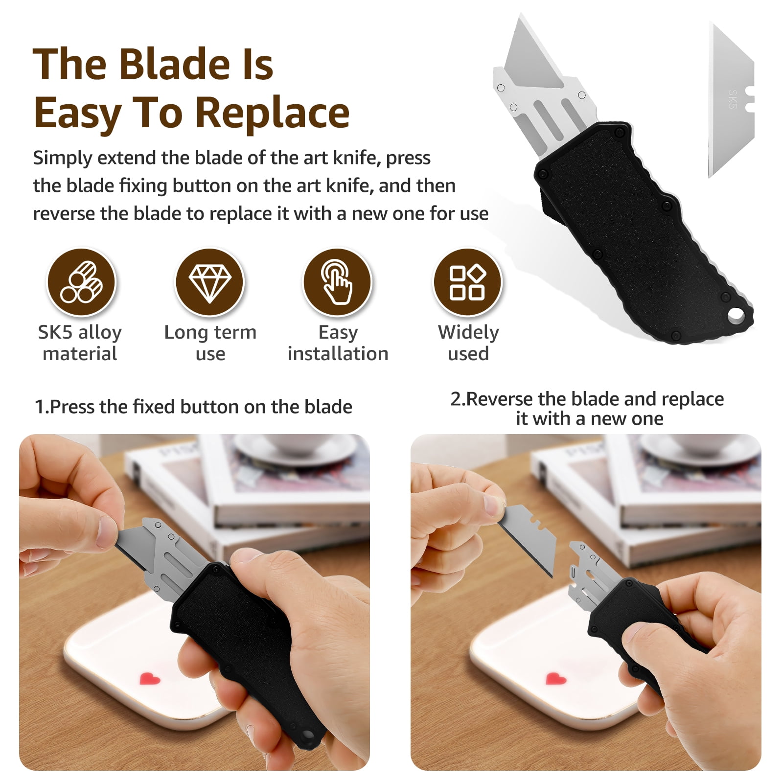Aviation Aluminum Utility Knife Portable Craft Utility Knives with 5 Spare Blades Retractable Box Cutter with Clip for Home Office Crafts Arts
