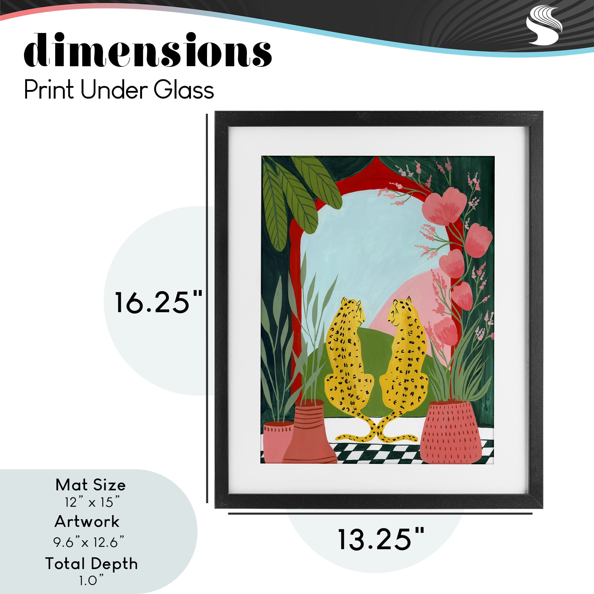 Twin Leopard & Plants Black Framed Print Under Glass, design by Nabeela Rumi