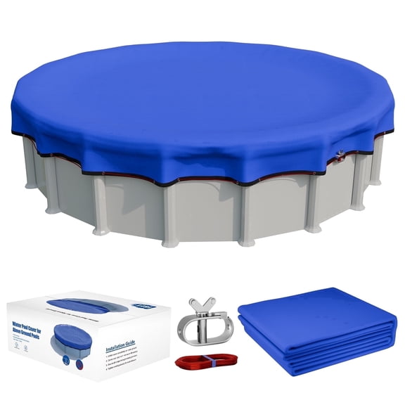 Winter Round Pool Cover for 21 Ft Above Ground Pool,  500D Oxford Fabric Durable Heavy-Duty Cover with Steel Rope,Cold and UV Resistant,Blue