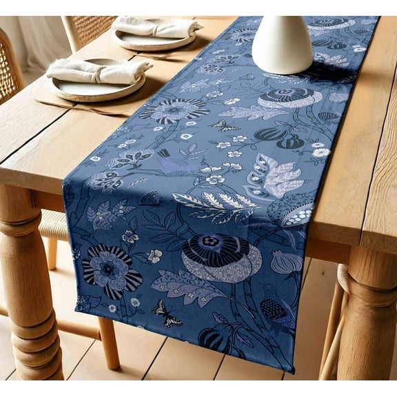 Vargottam Sustainable Cotton Table Runner Textured Twill Fabric Elegant Leaves Pattern 14 Inch Wide Washable Runner for Dining, Console, Coffee Tables
