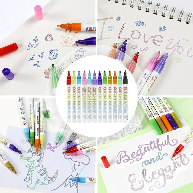 8/12 Colors Set Double Lines Outline Pen Art Marker Diy Out Line Pens  Creative Activity For Children Drawing Painting Doodling - Art Markers -  AliExpress