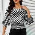 thumbnail image 4 of 3/4 Length Sleeve Womens Tops Work Blouses Dressy Casual Elastic Waist Babydoll Blouses with Smocked Cuffs, 4 of 9