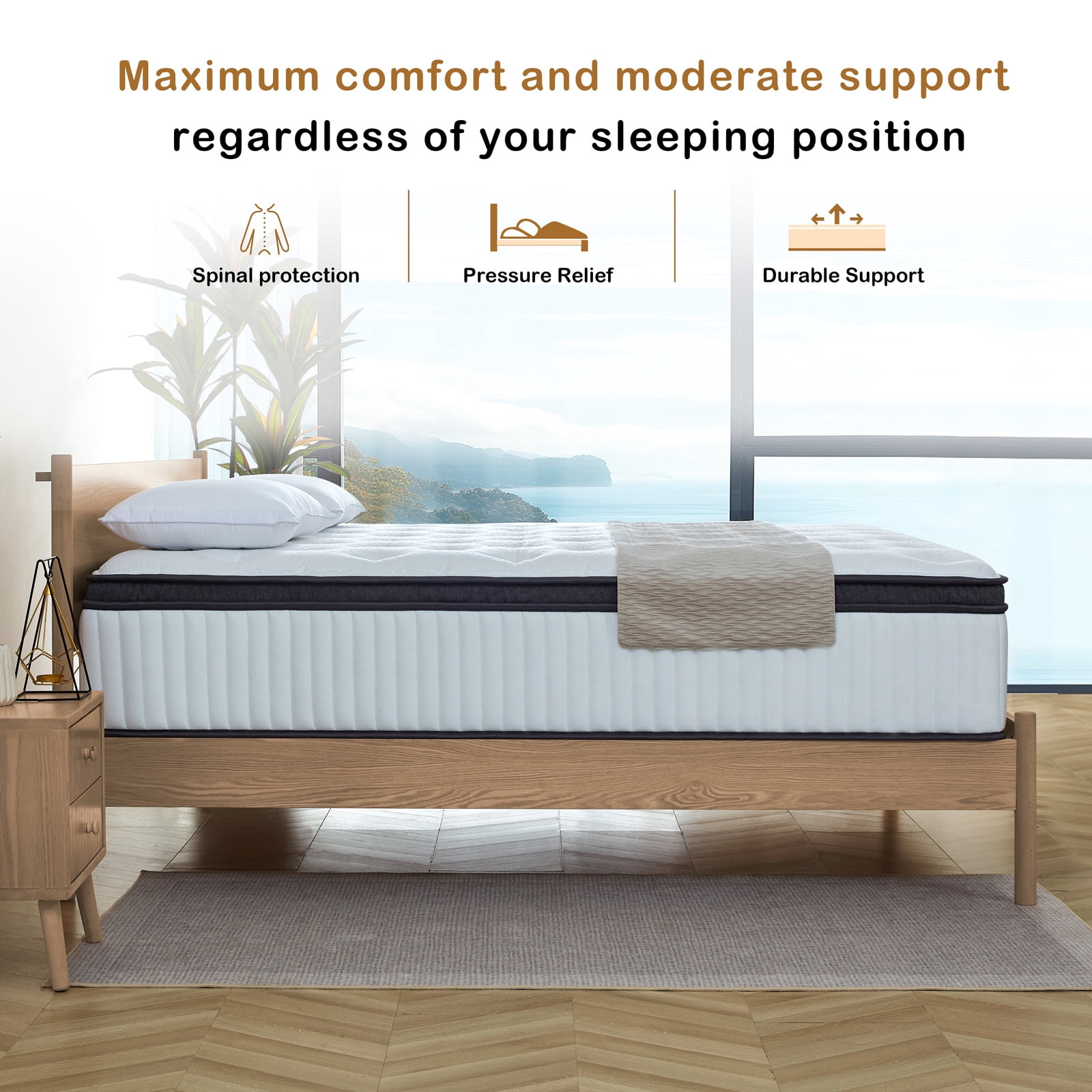 Giovanly 12 inch Full Hybrid Mattress in a Box, Cooling Gel Memory Foam & Individually Pocket Coils, Medium Firm, Motion Isolation & Zoned Support, CertiPUR-US Certified
