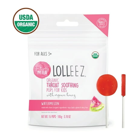 Lolleez Organic Throat Soothing Pops for Kids, Watermelon, 15ct