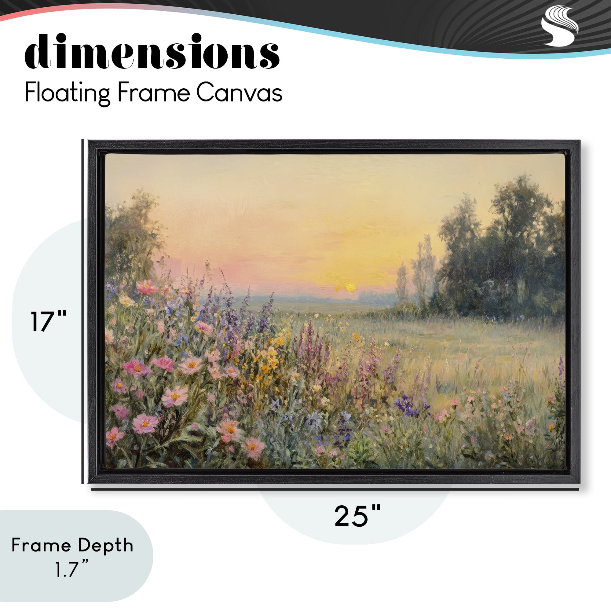 Stupell Industries Serene Twilight Meadow Black Framed Floater Canvas Wall Art, design by Petal Prints Design