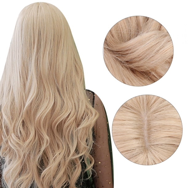 Pelucas onduladas largas y rizadas, Pelucas doradas de aspecto natural Peluca de fibra sintética con flequillo plano Peluca de repuesto para mujeres de moda 71cm Ecomeon no